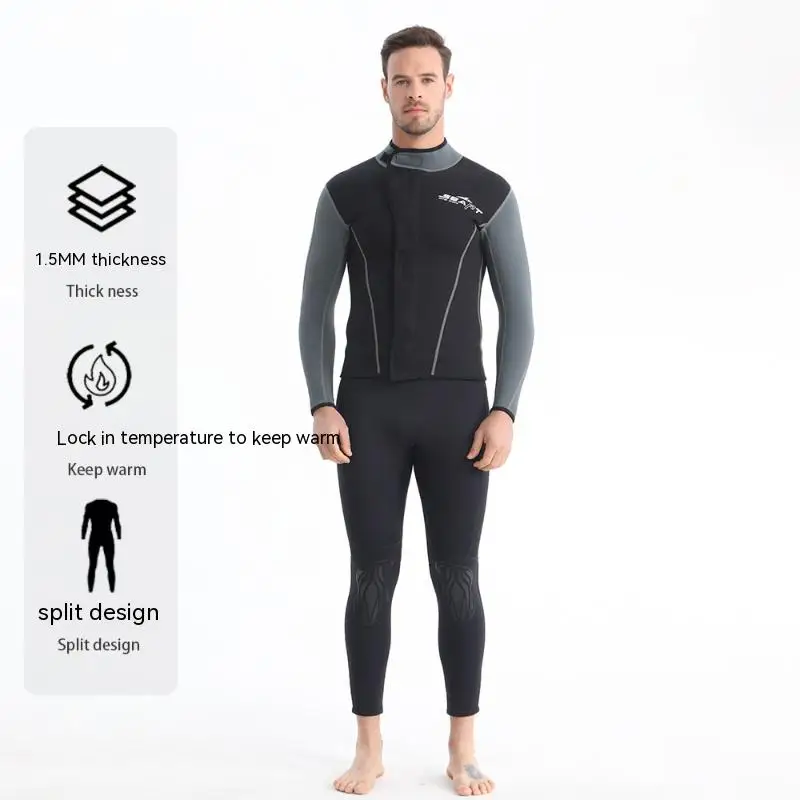 

1.5MM Surfing Suit Male Out to Sea Deep Diving Winter Bathing Suit Split Large Size Warm Diving Suit Jellyfish Suit