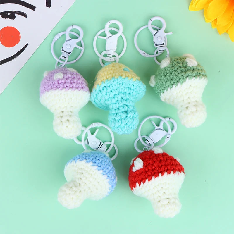 

1Pc Cute Mushroom Keychains For Car Keys Fashion Knitted Weaved Handmaking Key Chains Women Bag Pendant Key Ring