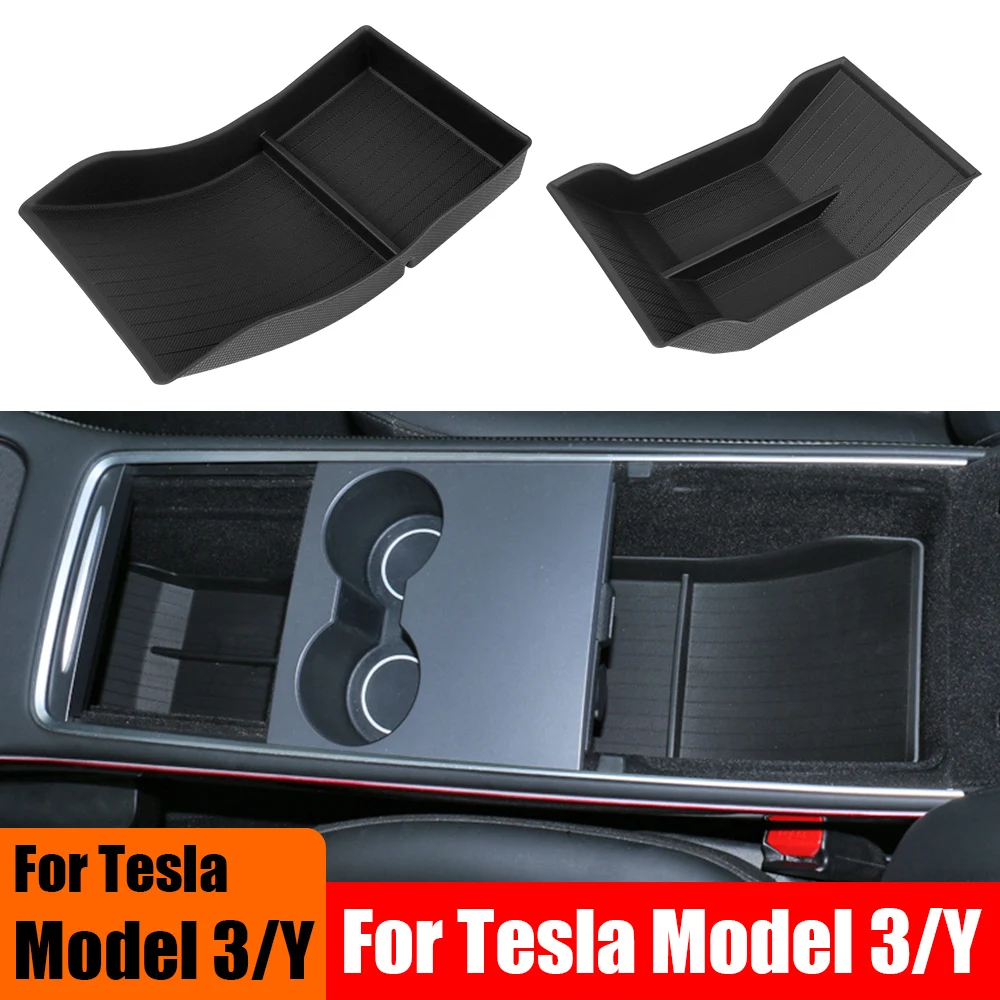 

TPE Waterproof Car Storage Box Central Armrest Hidden Boxes Auto Accessories Interior Organizer For Tesla Model 3/Y