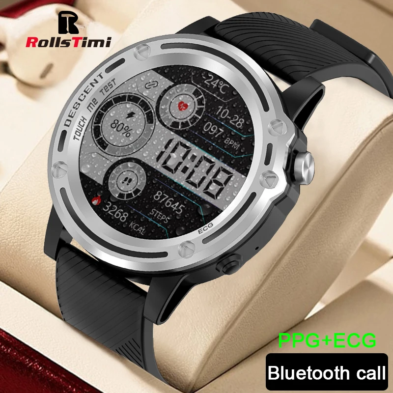 

Rollstimi Smart Watch Men Bluetooth Call ECG+PPG Heart Rate Sport Fitness Watch HD watch face Smartwatch Local Music For Huawei