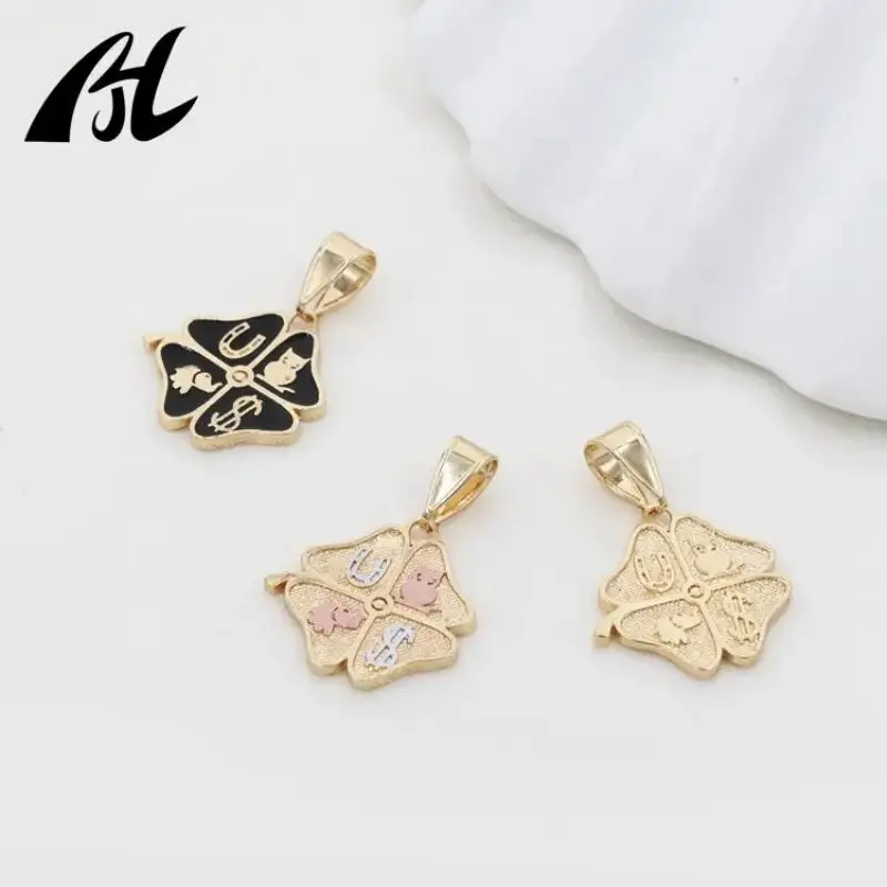 

Fashion Religious Jewelry Horseshoe Elephant Dollar Owl Pendants & Charms 18K Gold Plated Clover Necklace