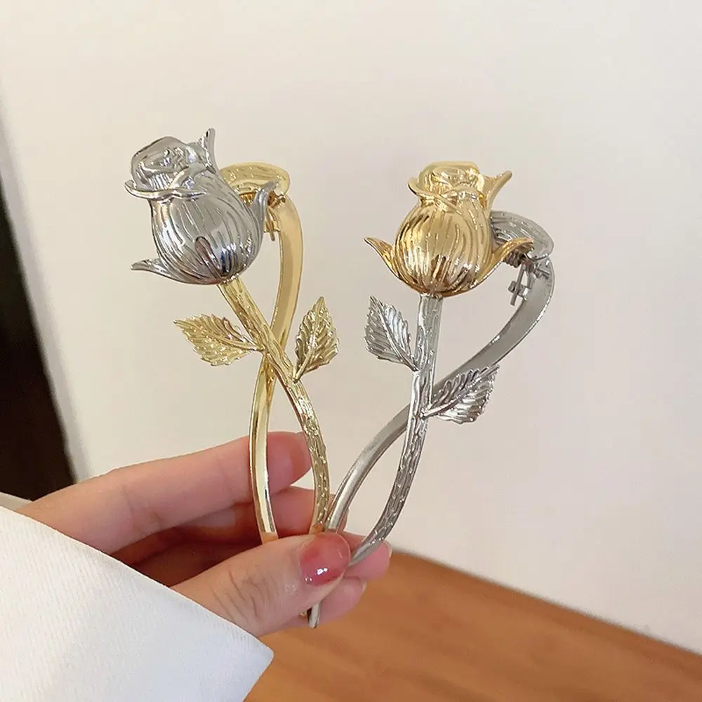 

Elegant Rose Flower Hair Clips For Women Frog Buckle Ponytail Holder Banana Clip Trendy Temperament Barrettes