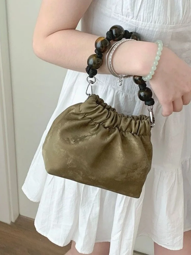 Модная велюровая сумка-мешок с бисером женская сумка через плечо универсальная