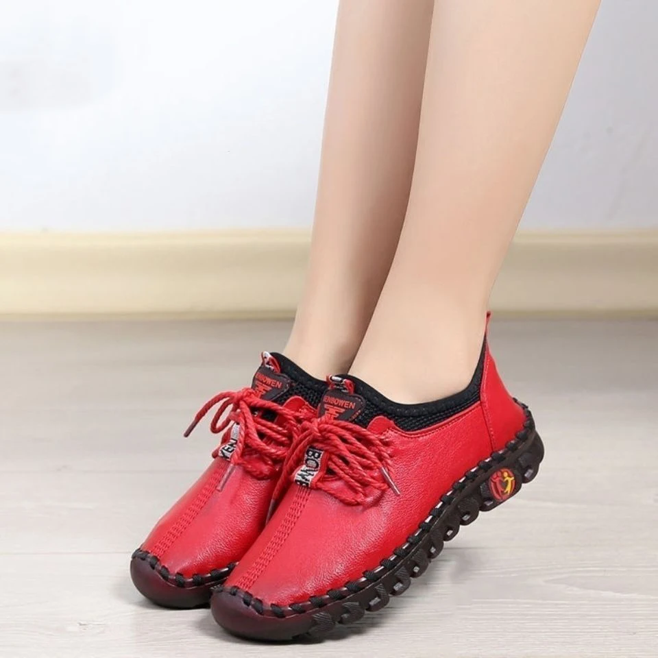 

New Cushion Sole Leather Shoes Women's Loafers Soft Ballet Shoes Ladies Flats Mom Waterproof Kitchen Moccasins Nurse Work Shoes