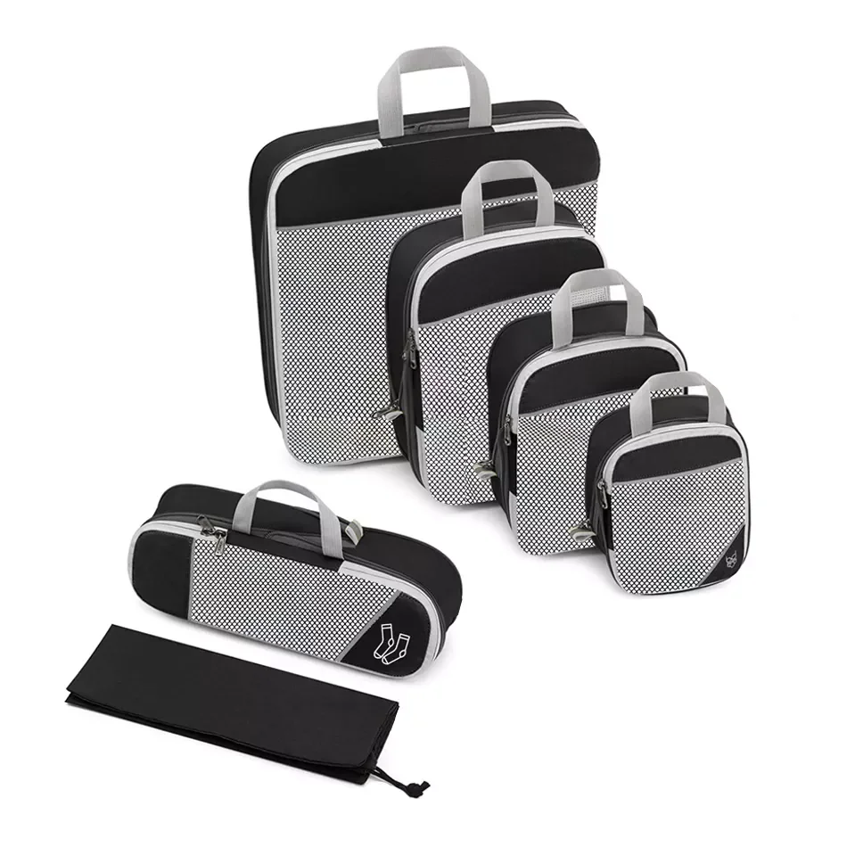 

NEW2023 6PCS Portable Packing Cubes Luggage Organizer Travel Compressible Storage Bag Set With Shoe Bag Mesh Visual Luggage Stor