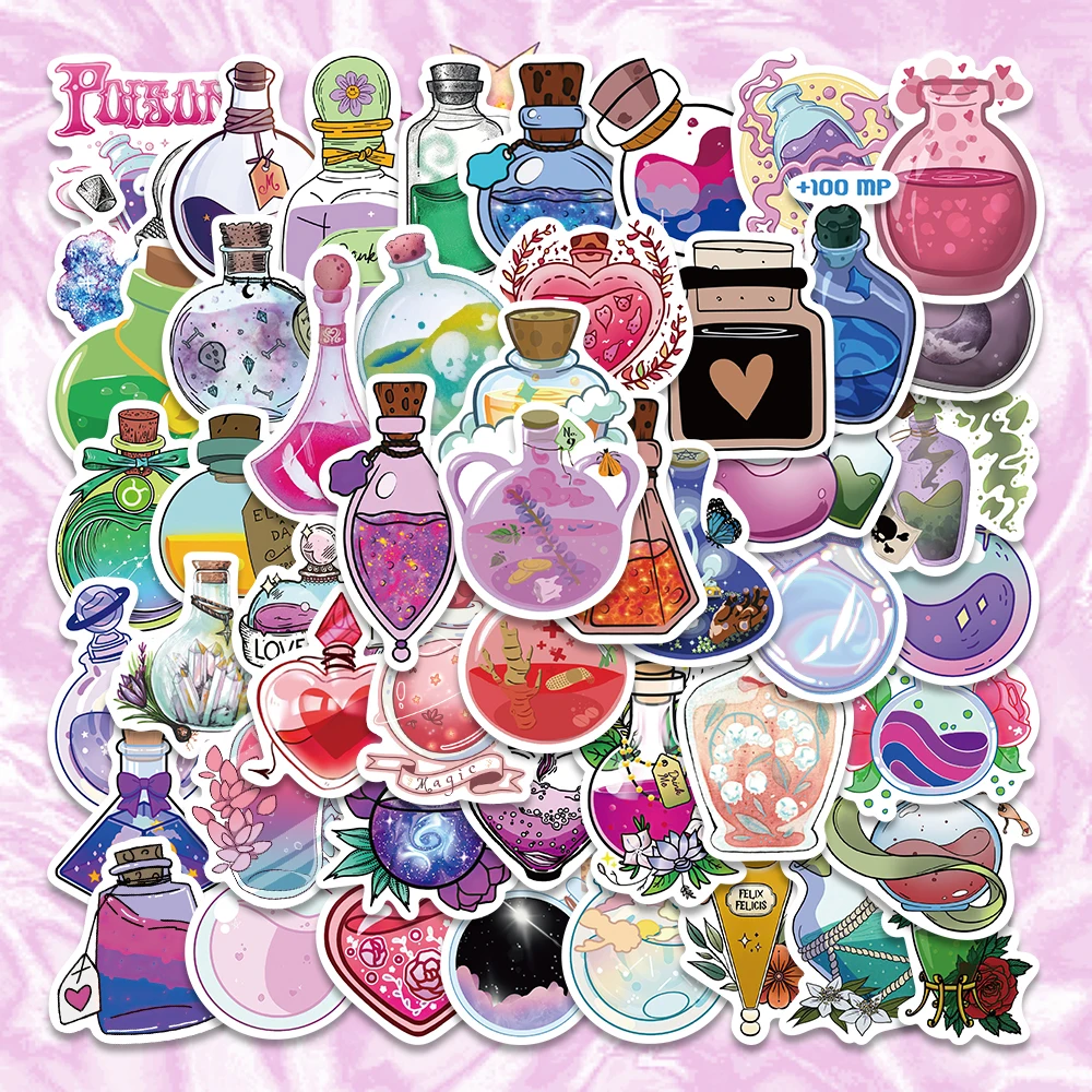 

10/50pcs Magic Potion Drop Bottle Pharmacist Gothic Halloween Stickers Phone Magician Luggage Guitar Car Laptop Kid Toy Sticker