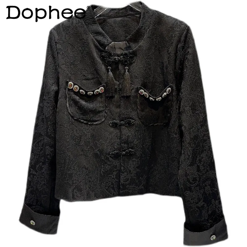 

2023 Autumn New Classic Style Colorful Gem Pocket Tassel Dark Pattern Temperament Short Coats For Women's Clothing Top Jackets