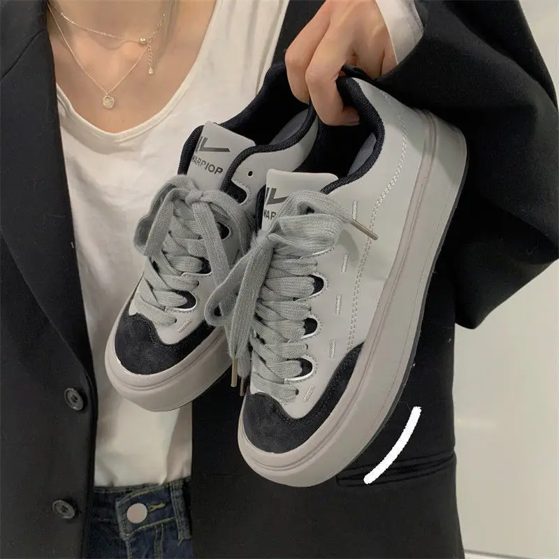 

HOUZHOU Gray Platform Sports Women Shoes Harajuku Chunky Sneakers Vulcanize Spring Summer 2022 Flats Tennis Female Skateboard