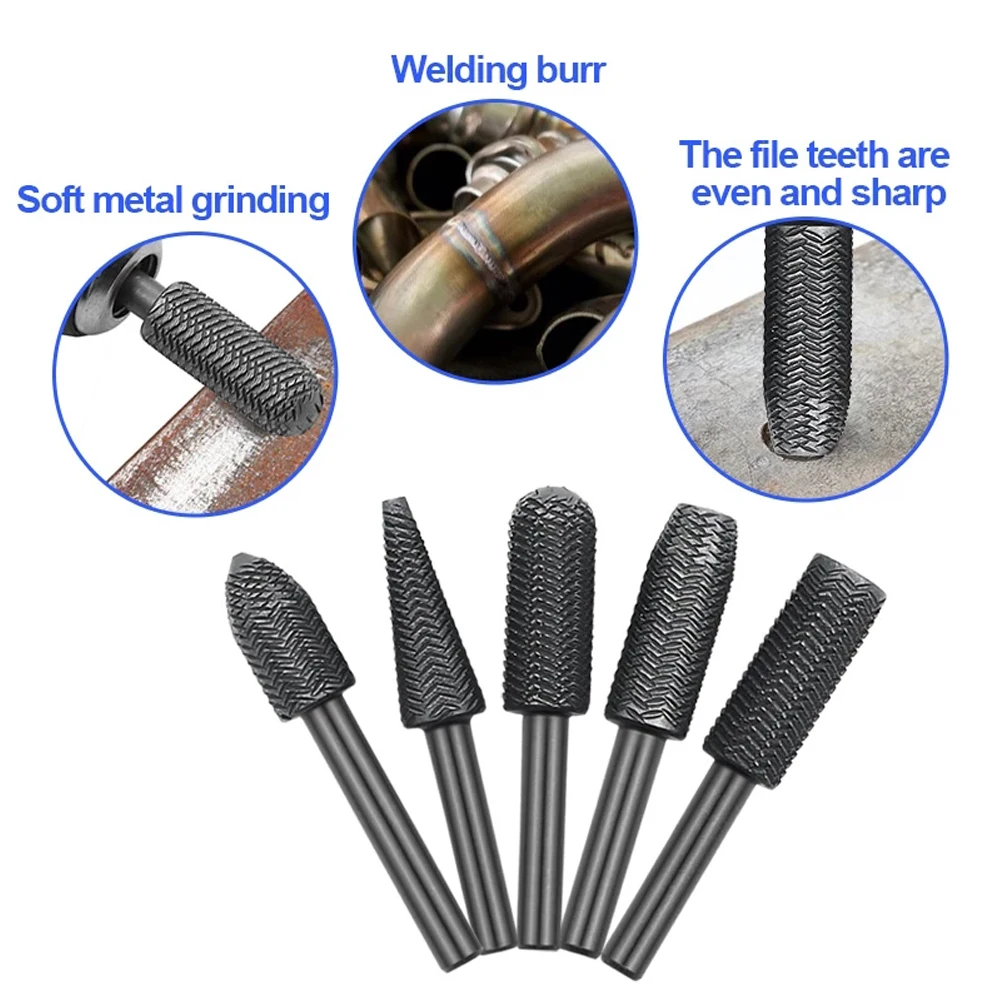 

5pcs Rotary Rasp File 11mm Working 6mm Shank Diameter 59mm Length 45# Steel For Grinding Metals Metal Derusting Deburring