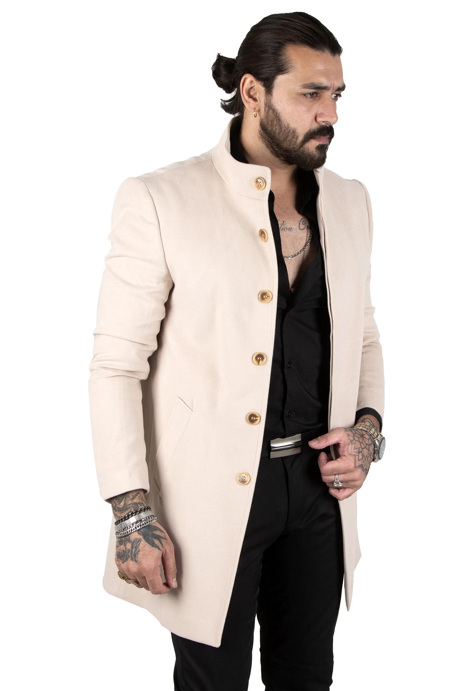 DeepSEA Crew Neck Sheer Collar Italian Cut Male Stamp Coat 2301808
