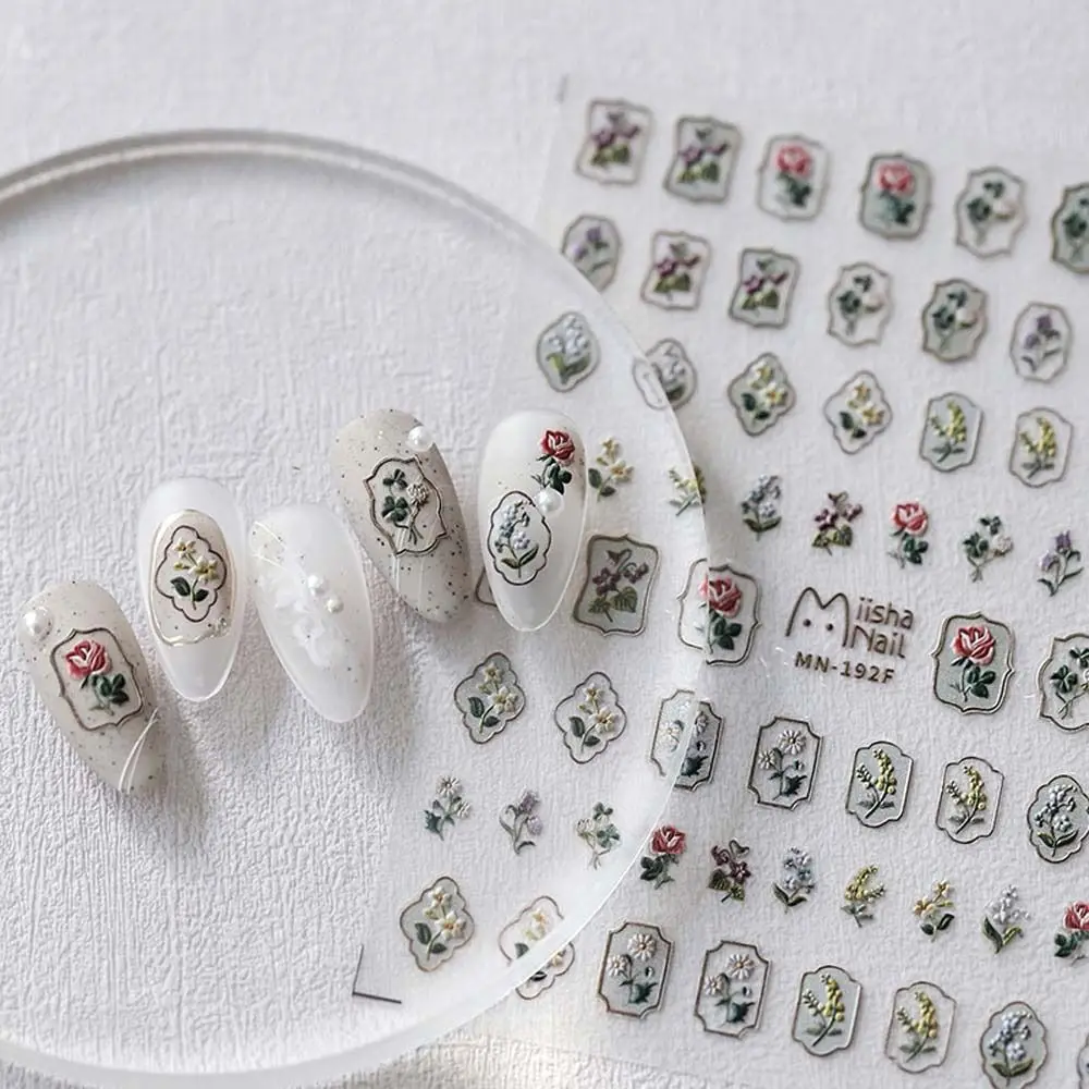 

1Pc Sweet Rose Flowers Nail Stickers Tulip Nail Decals Bow Nail Decorations Leaves Stickers Self Adhesive Manicure Accessories