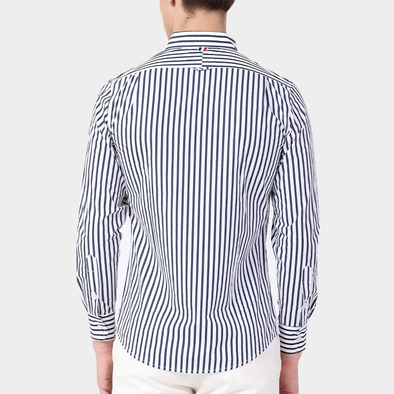 TB THOM Men's shirt Fashion Top Brand  Striped Closure Casual Poplin Fabric Slim Fit long Sleeve Women's shirts Korean Lovers