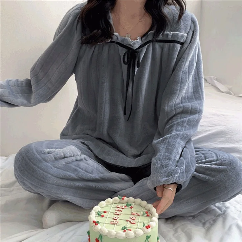 1 2023 Pajamas Set Sexy Sleepwear For Women Pink Thick Warm Pyjama Women's Flannel Winter  Fashion Homewear Clothes Big Size