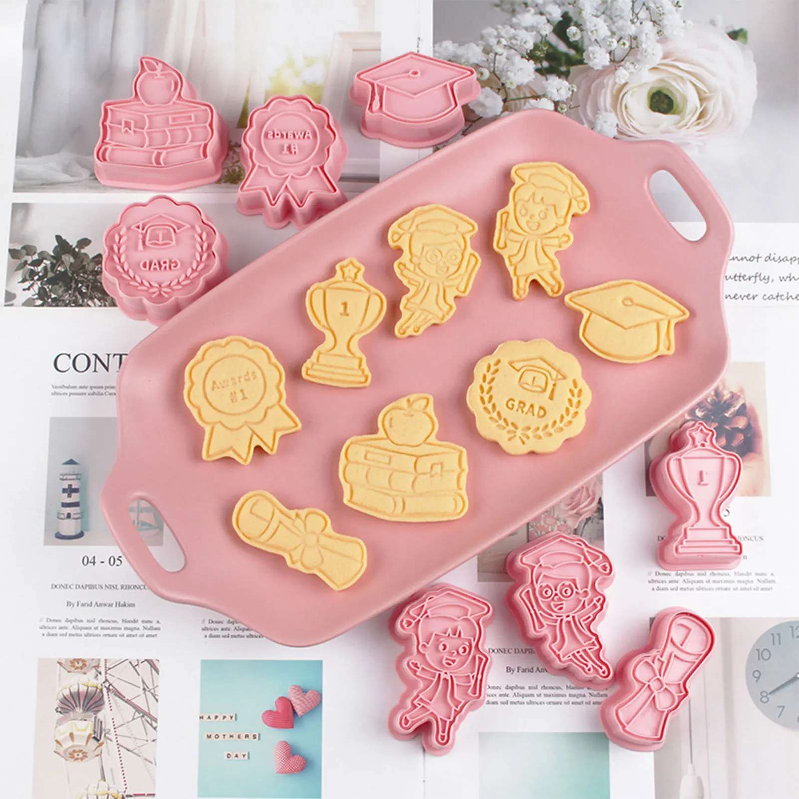 

2022 Graduation Cookie Cutters Set Graduation Cookie Cutters Shapes 8 Piece Cookie Mold Set With Graduation Cap Gown Diploma