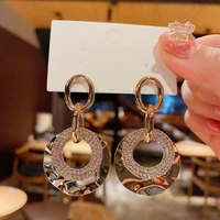 2022 new vintage gold metal round earrings ladies fashion pendant rhinestone hoop pendant earrings exquisite gift jewelry