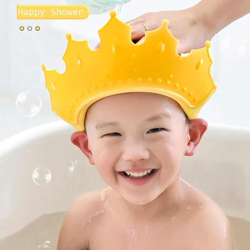 

Baby Shower Cap Crown Shape Adjustable Hair Wash Hat for Kids Ear Protection Safe Kids Shampoo Bathing Shower Protect Head Cover