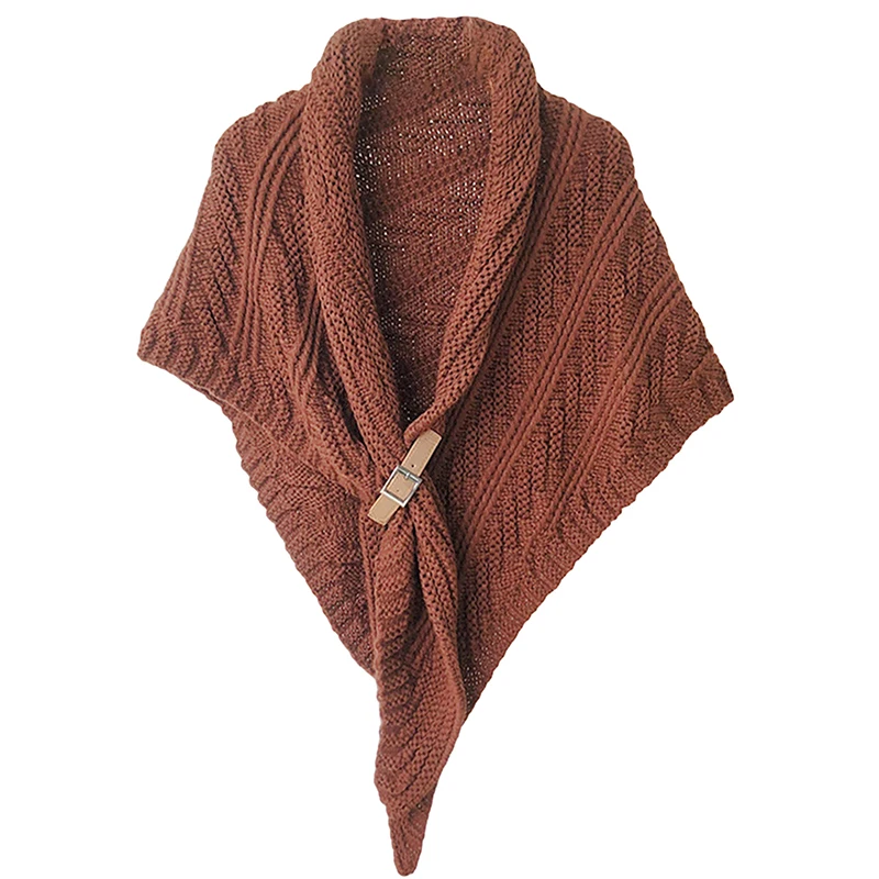 

Solid Triangle Scarf Ponchos Women Winter Knitted Capes Tippet Office Warm Shawl Wraps Belt-Lock Shrug Szalik Zimowy Stole Large