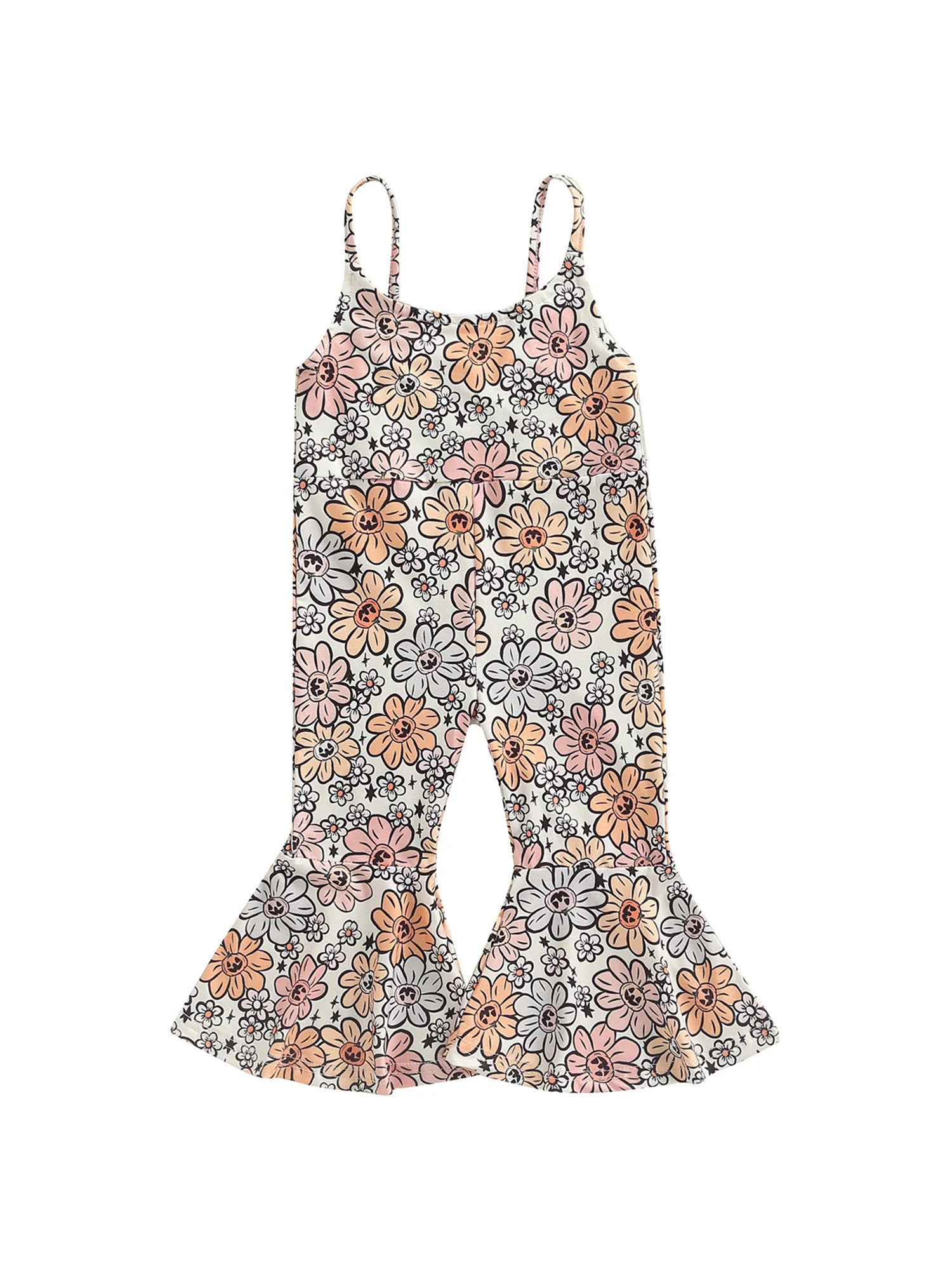 

Детский комбинезон без рукавов, на бретельках, с цветочным принтом