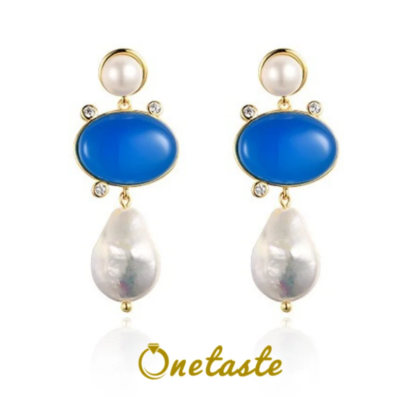 

Baroque Pearl Blue Zircon 925 Sterling Silver Dangle Women's Earrings Luxury Vintage French Court Style Long Earrings 2023 New
