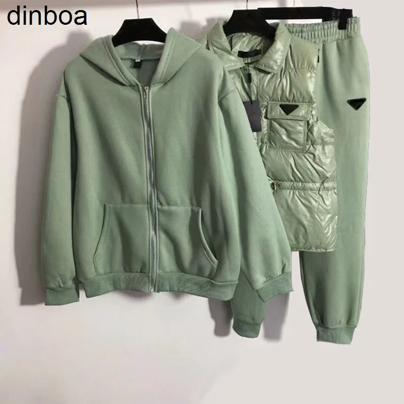 

Женская зимняя одежда Dinboa-2022, Зимняя Теплая Бархатная толстовка с капюшоном, комплект одежды большого размера из трех предметов, куртки для ...