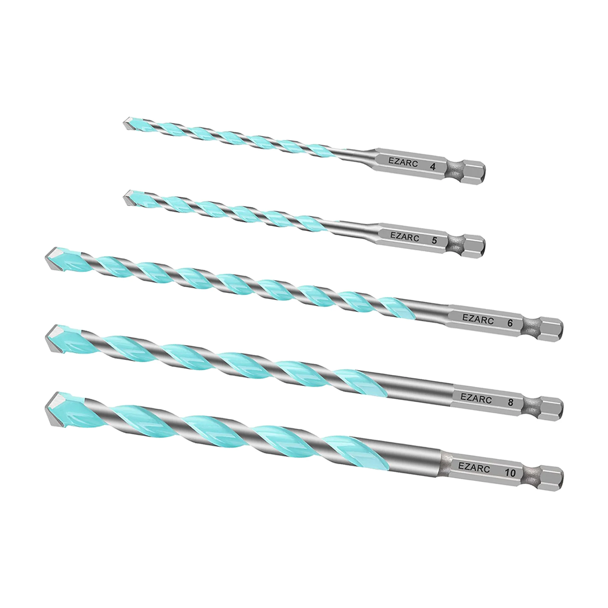 

Набор твердосплавных сверл EZARC, 5 шт., метрические/SAE, универсальные сверла с шестигранным хвостовиком для металла, кирпича, дерева, блоков и пластика