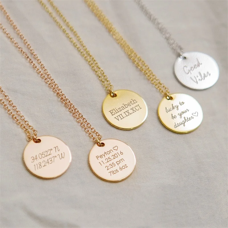 

Custom Stainless Steel Gold Name Necklace For Women Personalized Customize Engraved Pattern Zodiac Coin Necklace Pendant Jewelry