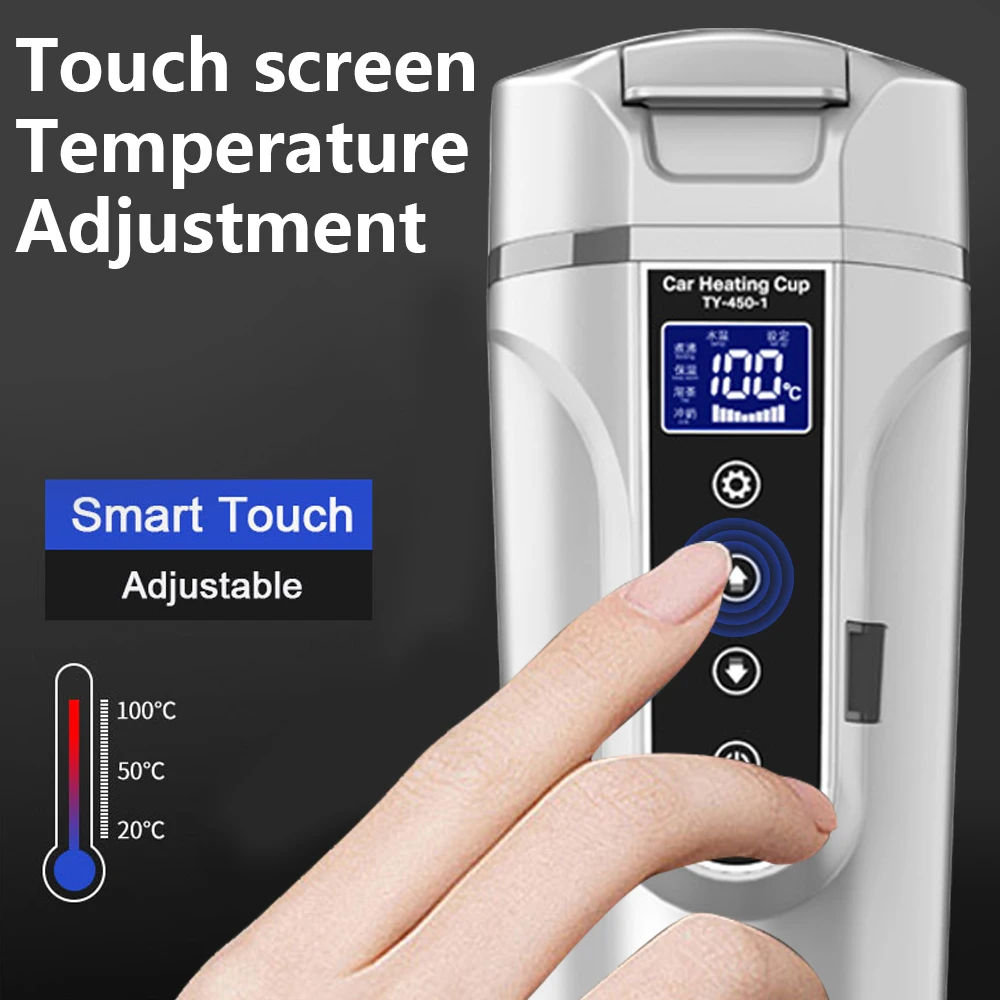 

12V 24V Portable Car Heating Cup Stainless Steel Thermos Car Kettle LCD Display