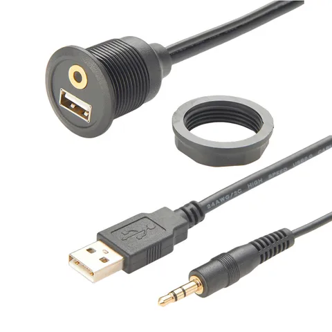 USB, 3,5 мм «папа» — USB — 3,5 мм «мама» Удлинительный кабель для крепления на панели для скрытого монтажа AUX Круглый кабель для крепления на панели 3,5 мм и USB 2.0 с разъемом