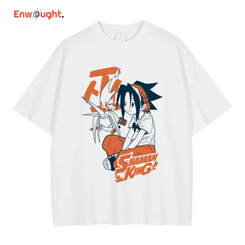 

Футболка Shaman King аниме Asakura You, Повседневная футболка оверсайз с коротким рукавом манга Y2k, аниме топы, футболки белого цвета из 100% хлопка на лето