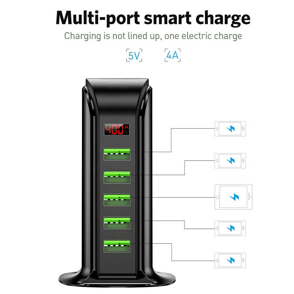 

Multi-port USB Charger Phone Tablet DC 5V 4A Charging Station Dock LED Display USB Power Adapter US Plug