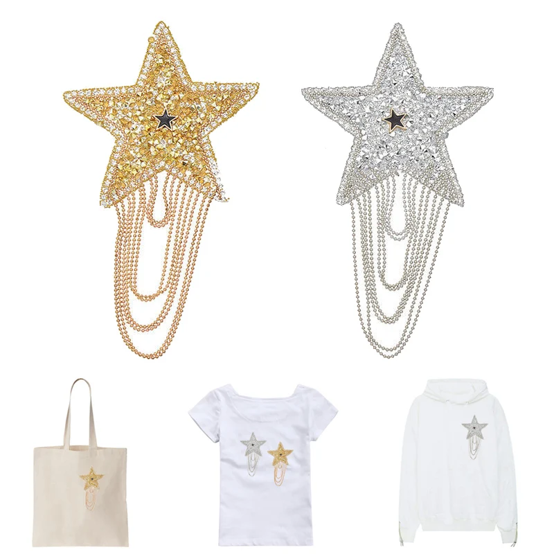 

5pcs Sparkling Applique Rhinestone Tassels Star Patches Iron Sequin Bling Decor Sequin Applique Accessories Cute Delicate