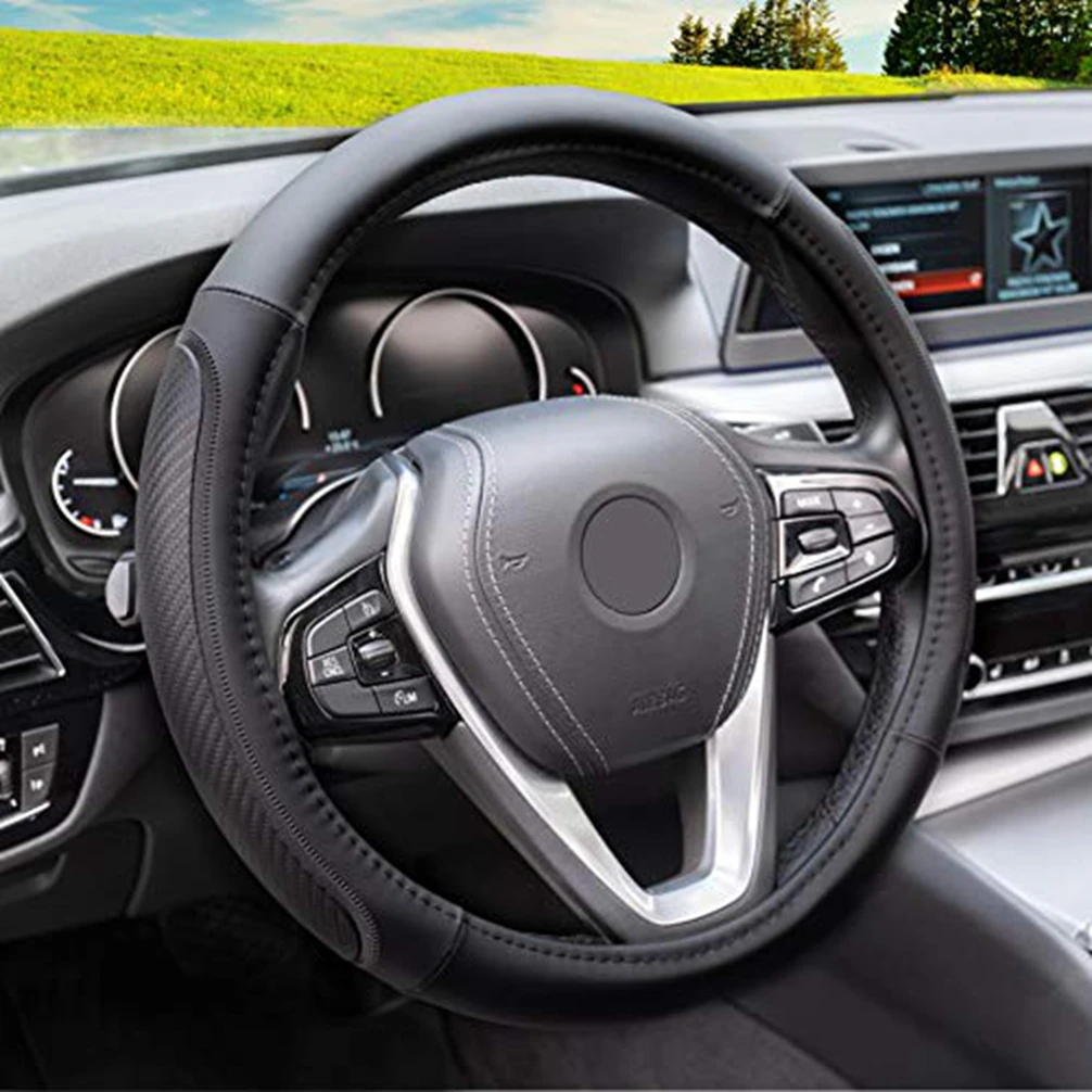 

Microfiber Leather Steering Wheel Cover Black Heat Resistant Anti Slip Car Wheel Wrap Compatible with Most Makes and Models of