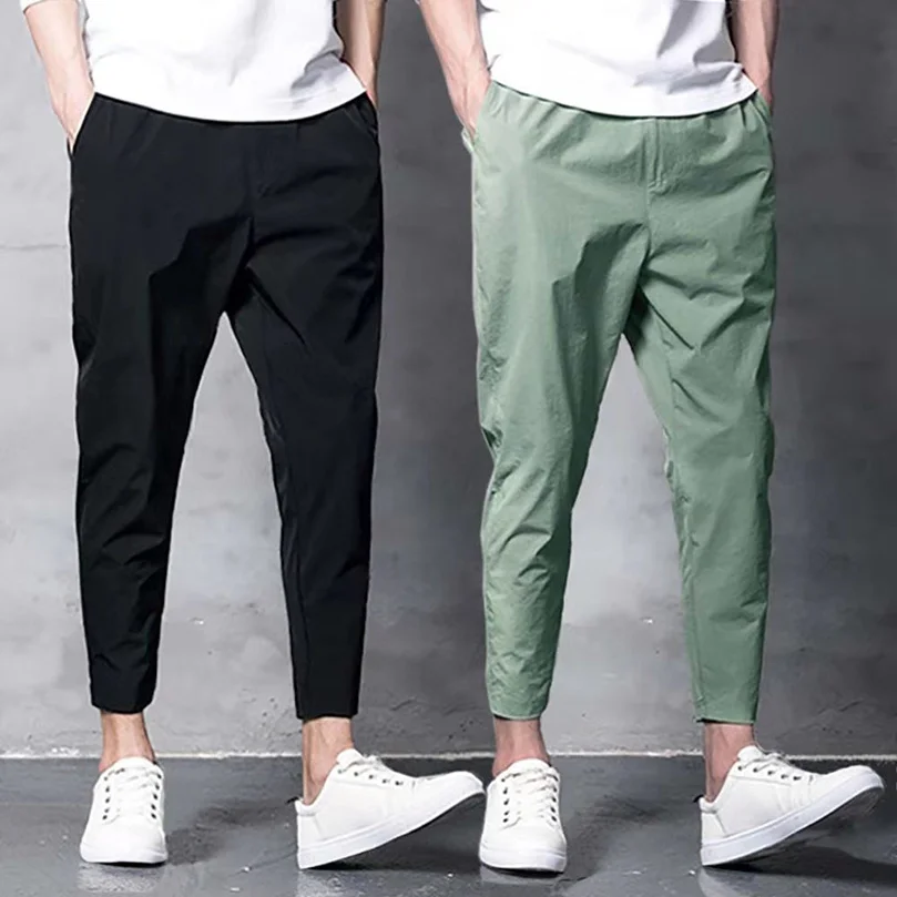 Men's Elastic Casual Pencil Pants Ankle Lent Sprin Oversize Male Trousers Fasion Streetwear 2023 Black Kaki reen