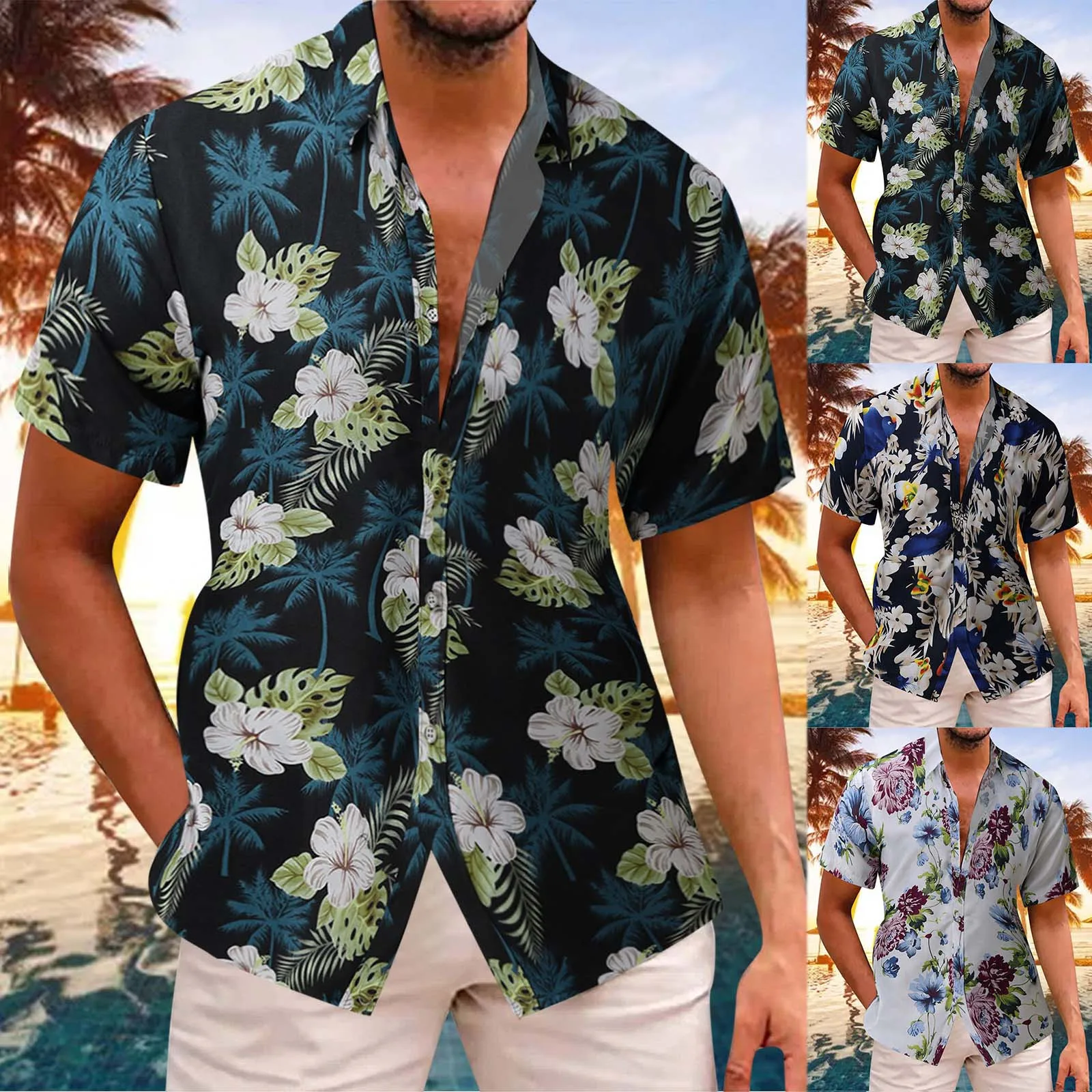 

Summer Short Sleeve Shirt Mens Mens Fashion And Leisure 3D Digital Printing Buckle Lapel with Sleeve plus Size Mens Clothing