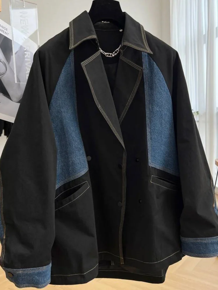 

Женская джинсовая куртка с длинным рукавом, черная куртка большого размера, модель X105 в Корейском стиле на весну и осень, 2023