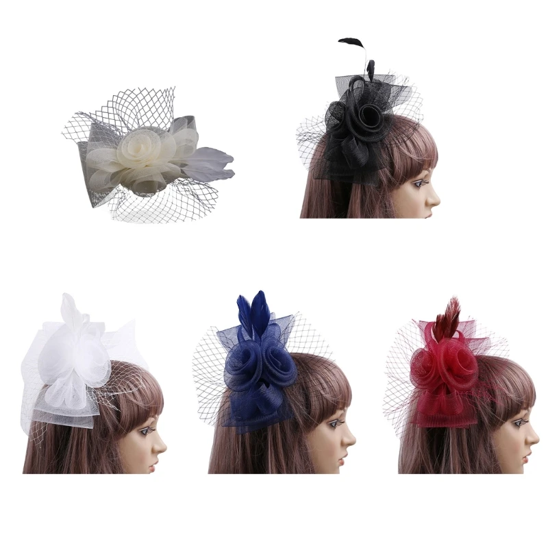 

1920s Feather Yarn Hat Shape Hairpins Bride Hair Clip Feather Yarn Hat Headdress Y2k Style Hair Clip for Wedding