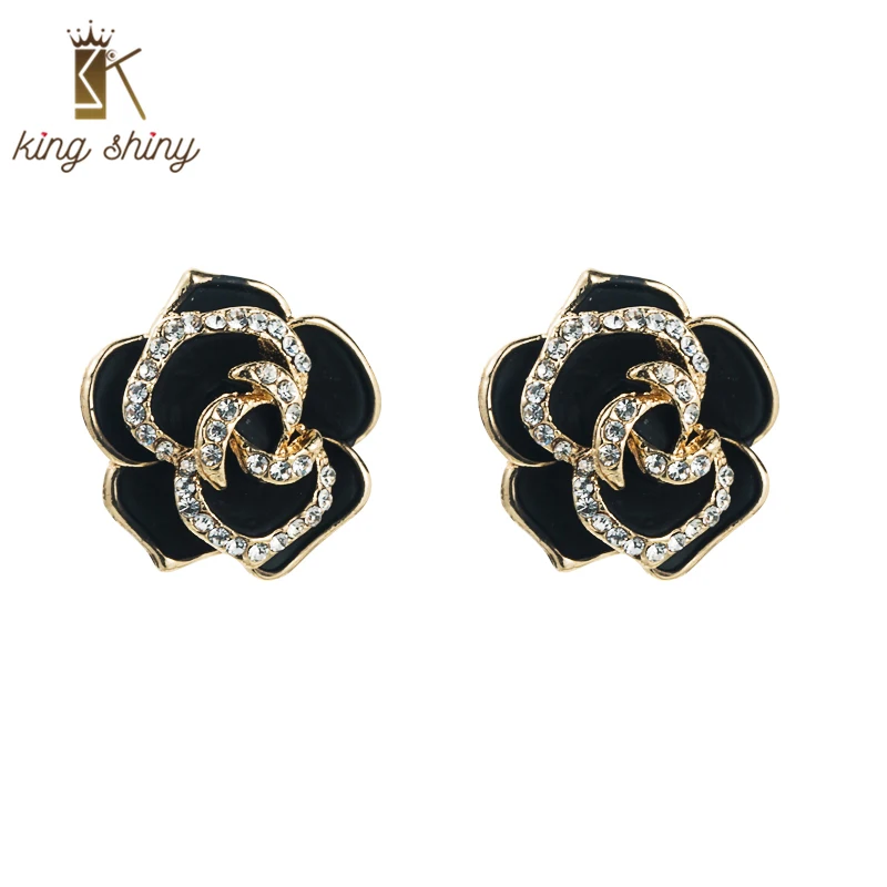 King блестящие элегантные эмалевые серьги-гвоздики в форме цветка винтажные