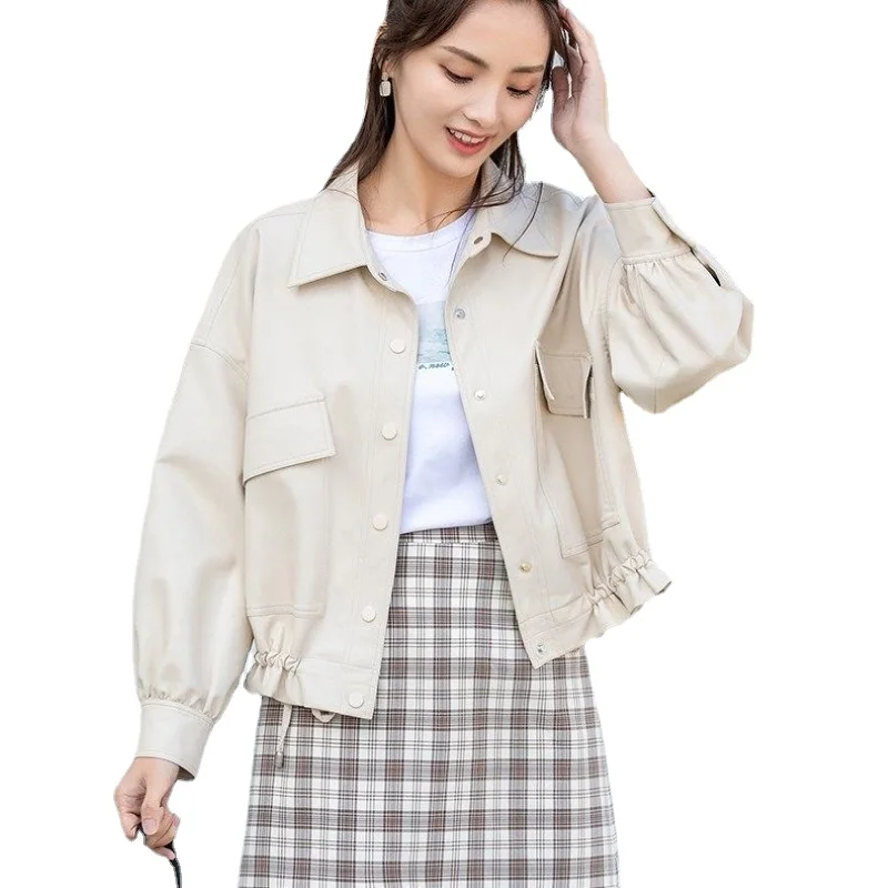 Leather coat, women's short, loose, Korean fashion, spring  autumn 2022, leather jacket, casual women's wear