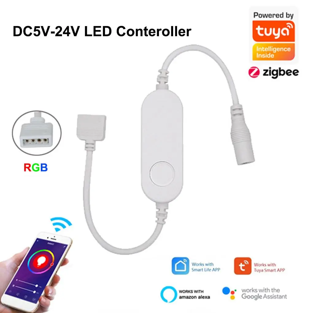 TUYA Zigbee Smart Mini Led Strip Controller 5V-24V RGBW RGBWW RGB + CCT RGB Dimmer Controller Alexa Echo Plus Voice Control