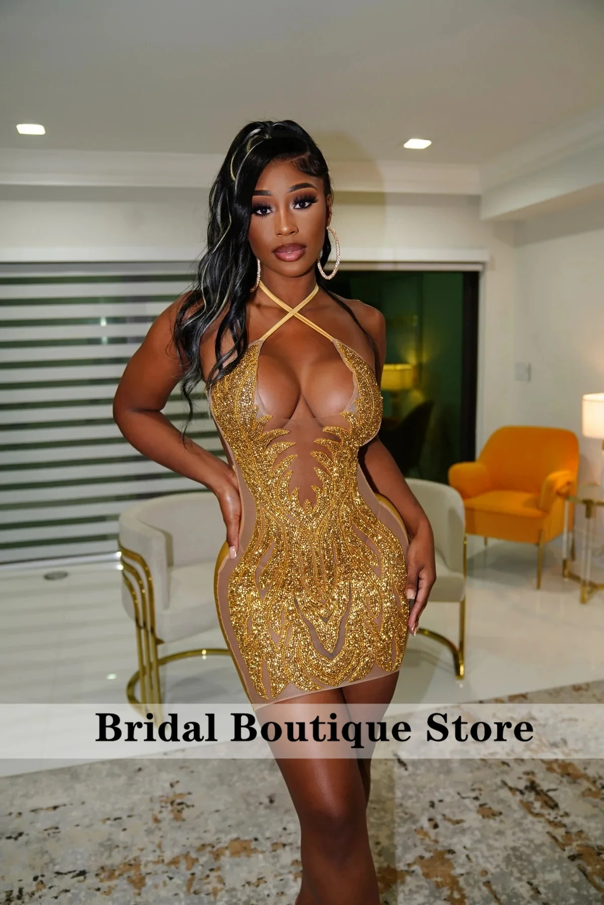 

Sexy Golden Short Prom Dresses 2023 Sparkly Beads Sequins Birthday Party Cocktail Homecoming Gonws Robe De Bal Custom