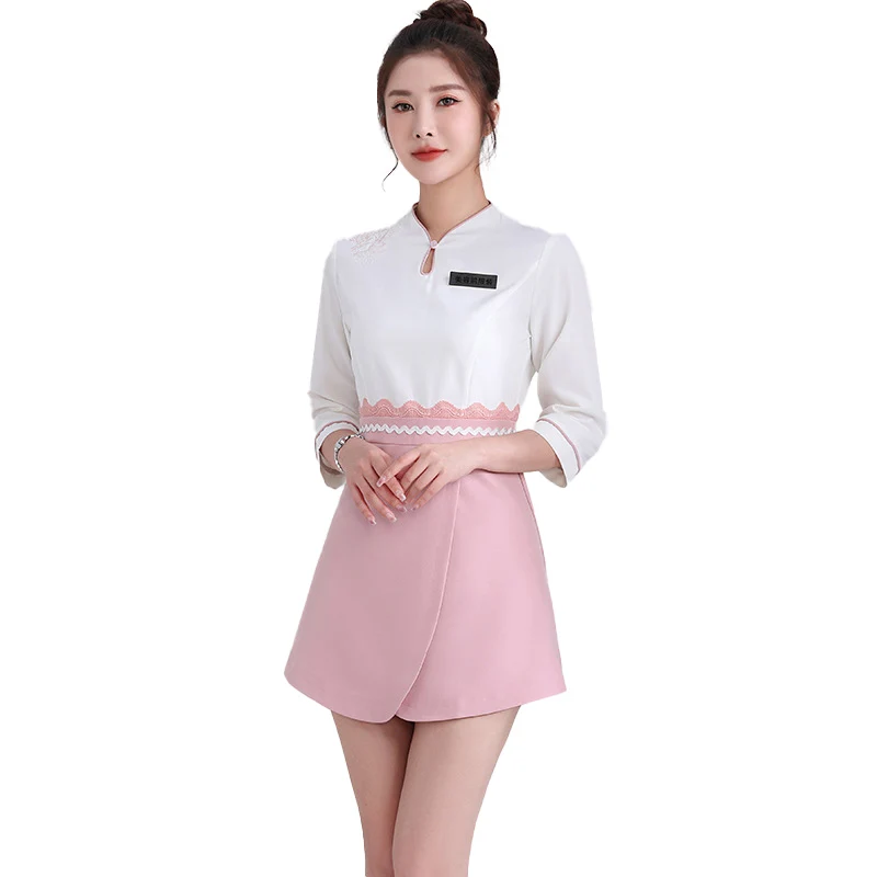 Женская плиссированная юбка-туника офиса, элегантная Массажная Эстетическая одежда для спа салона красоты, одежда для косметолога, рабочая одежда для отеля