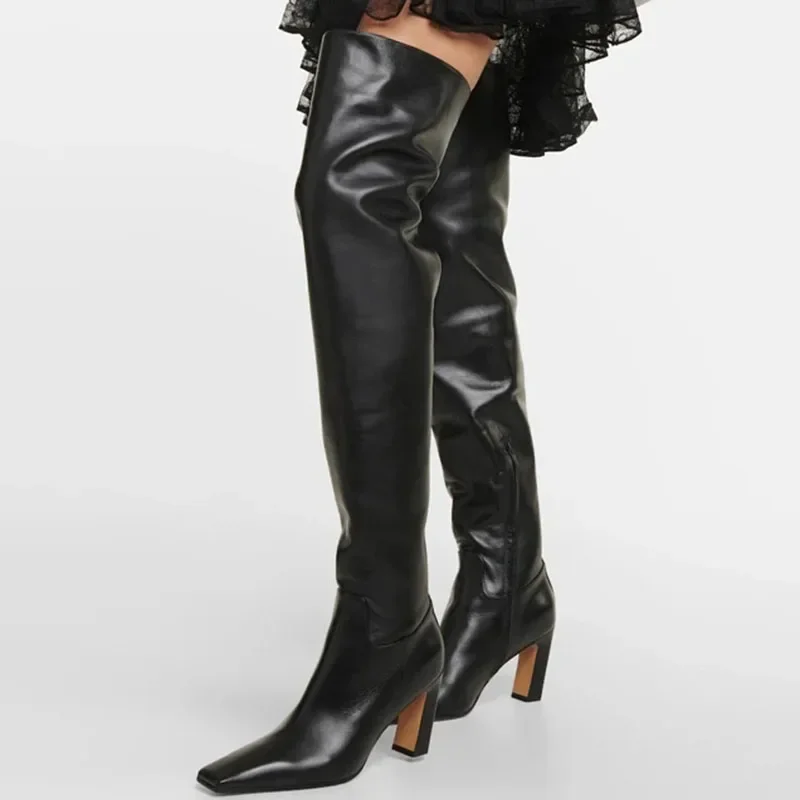Сексуальные сапоги до колена на высоком каблуке с острым носком кожаные женские