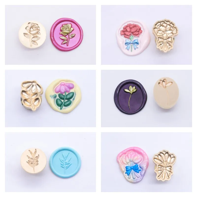 

Special-shaped Relief Plant Series Lacquer Seal Copper Head Rose Cactus Carnation Stamp DIY Greeting Card Scrapbooking Sealing