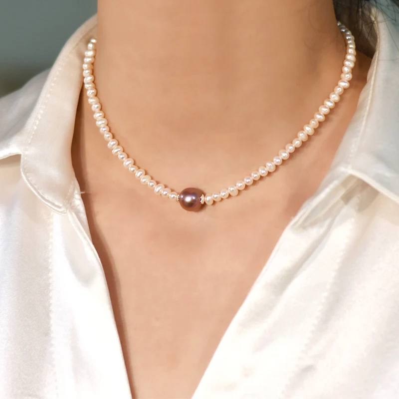 

Natural Freshwater Pearl Purple Pearl Necklace Fashion Chocker Jewelry for Women