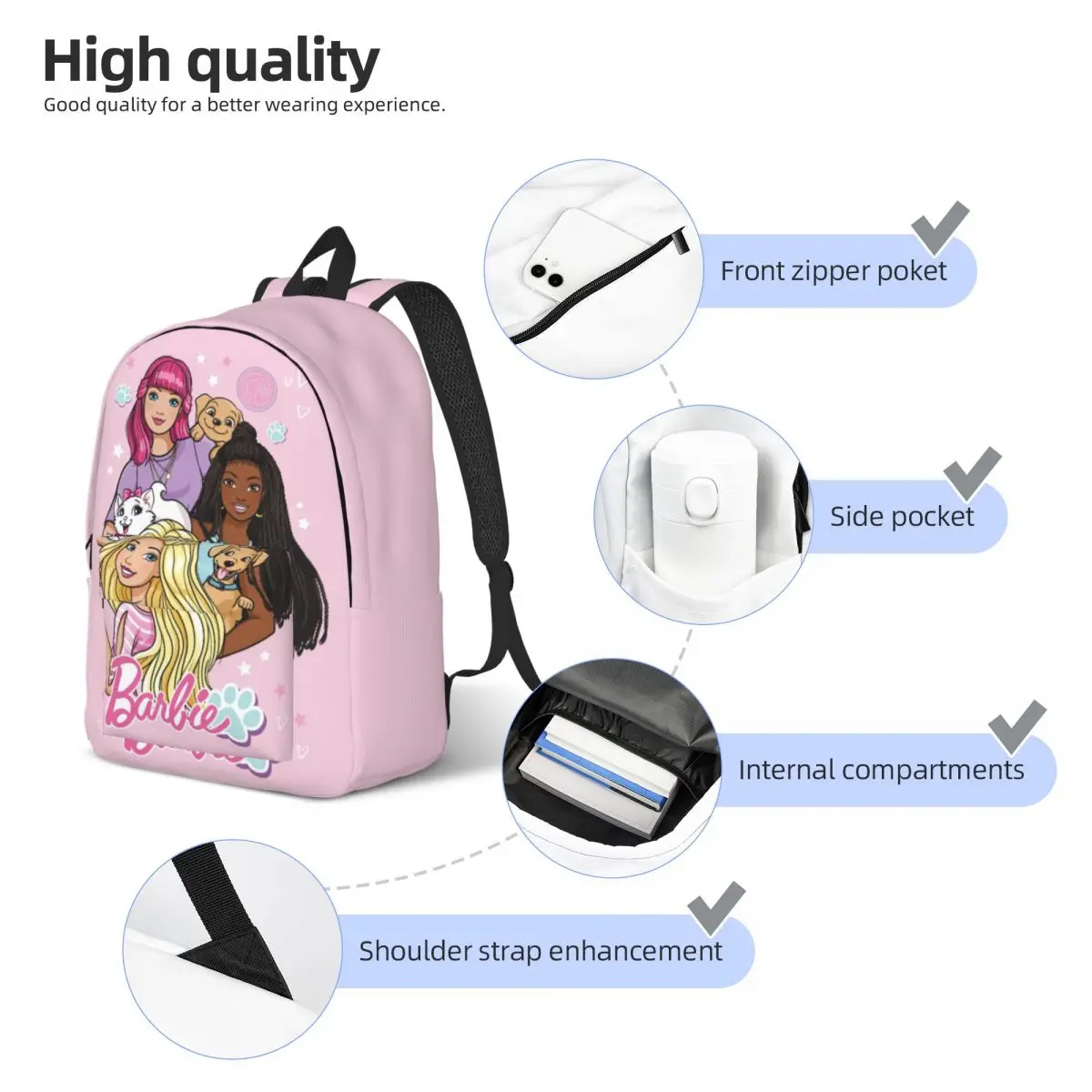 Милые холщовые рюкзаки с изображением Барби на заказ для мужчин и женщин