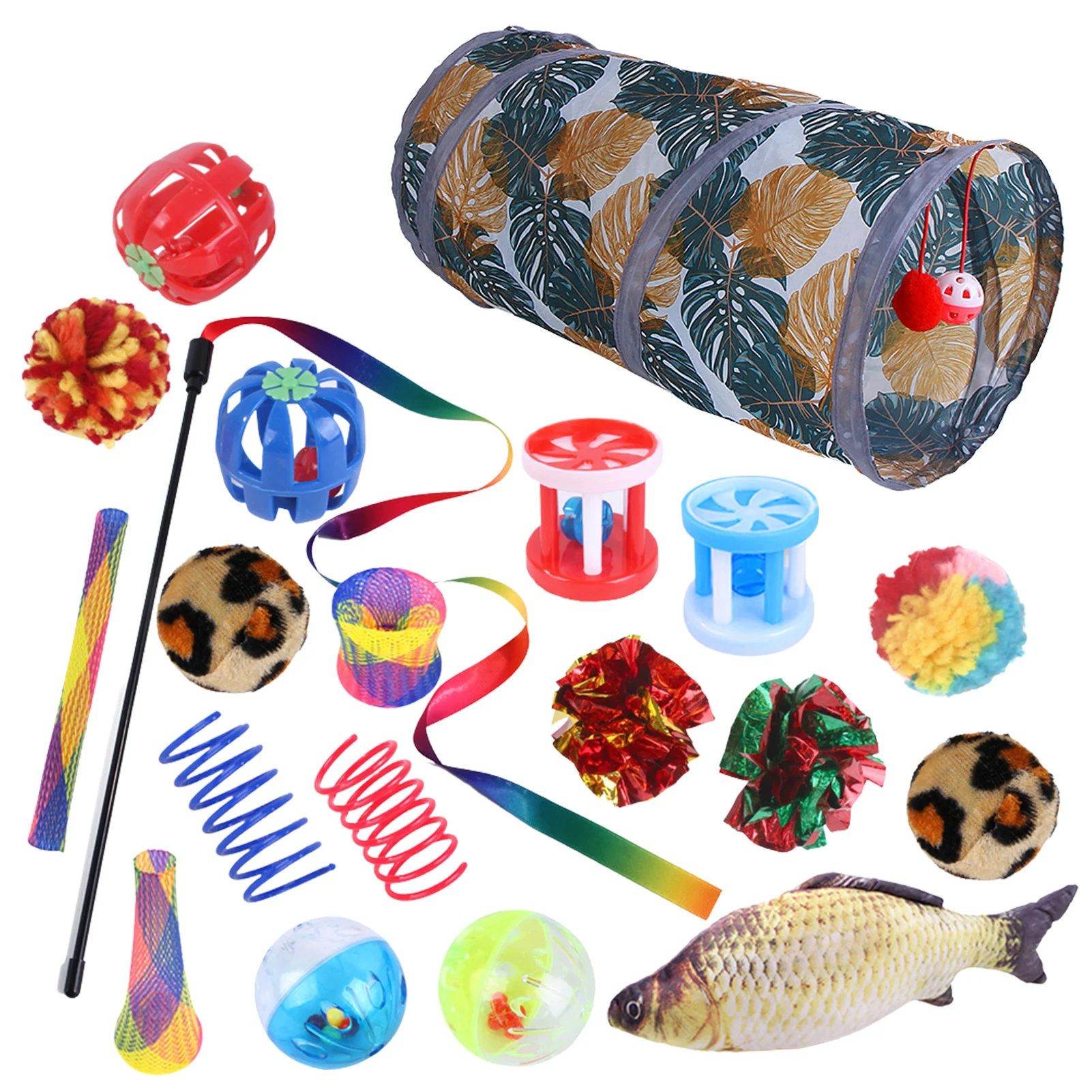 

20-PCS Kitten Toys Set Funny Kitten Toys Set Interactive Wand Toy Collapsible Cat Tunnels Crinkle Balls Variety Cat Stocking