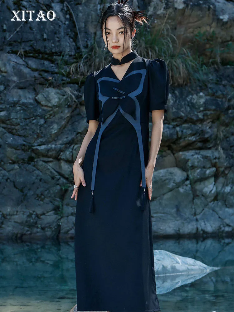 

XITAO Vintage Dress Fashion New High Waist Hollow Out Patchwork Small Fresh Casual Elegant 2022 Summer Pullover Dress WLD8179