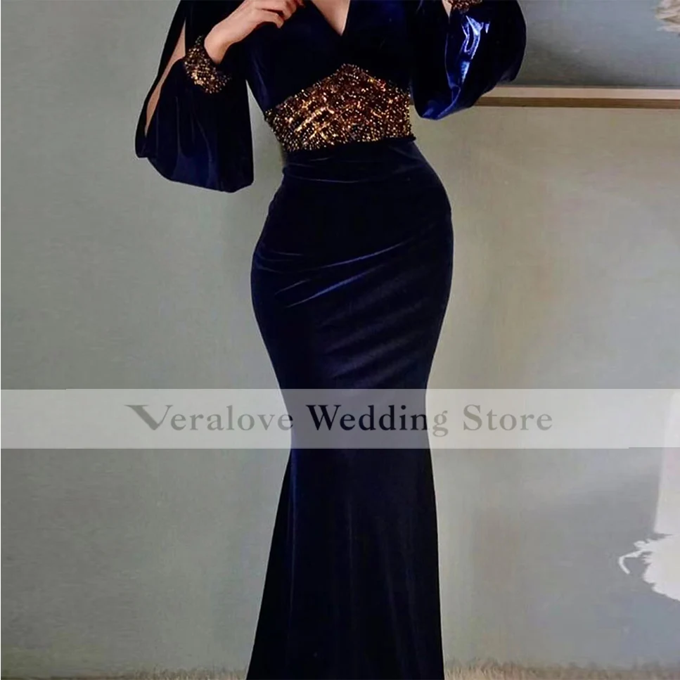 Женское вечернее платье-русалка темно-синее бархатное платье в стиле Саудовской