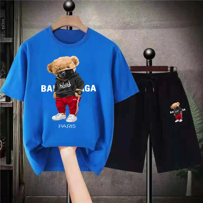 New Fashion Brand T Shirts Suits Mens Cool Bear Print Oversized Designer Sportwear Luxury 2 Piece Tops Short Shirt Sets Clothes