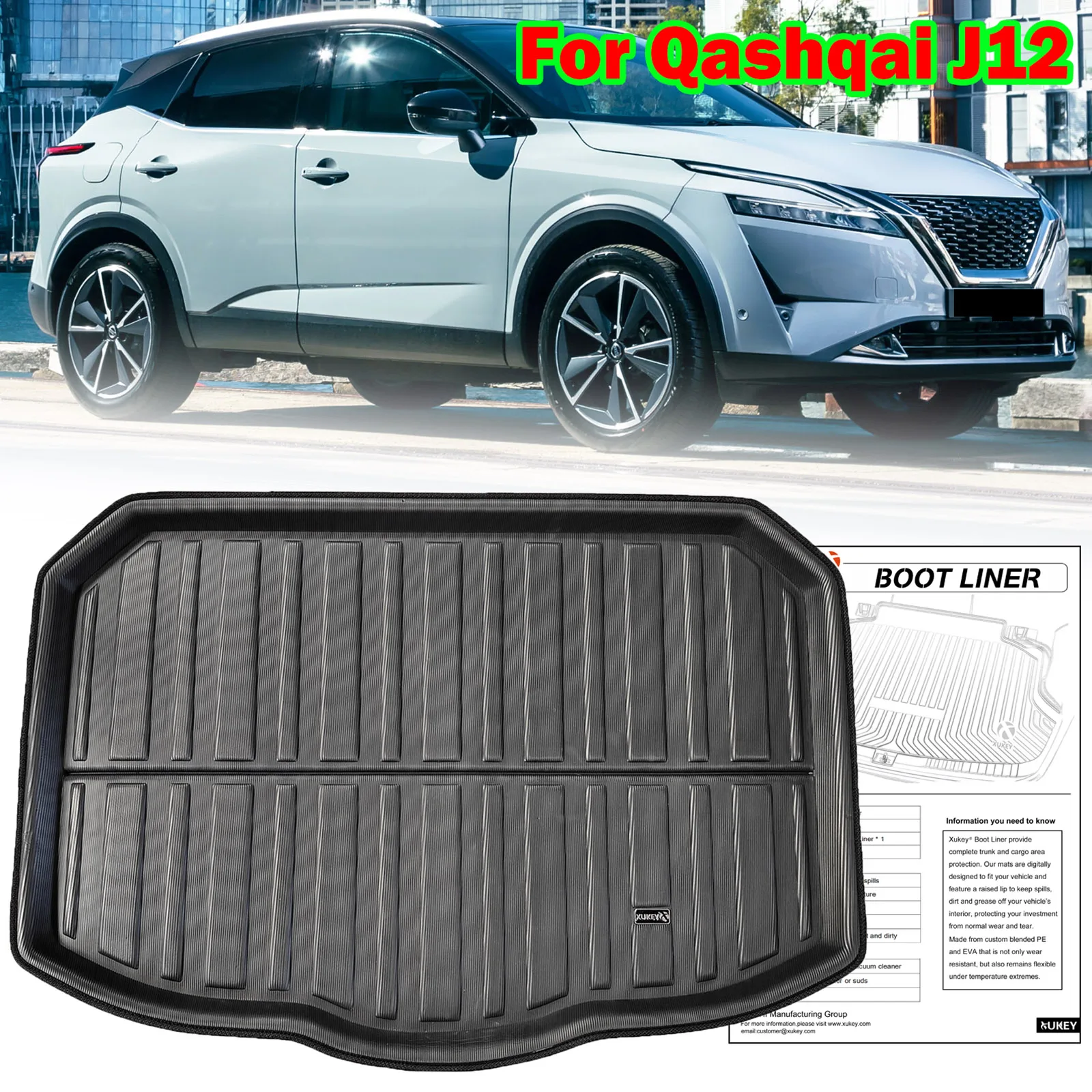 

Для Nissan Qashqai J12 III 2022 2023 2024, индивидуальный коврик для багажника, напольный коврик для багажника, водонепроницаемый противоскользящий чехол